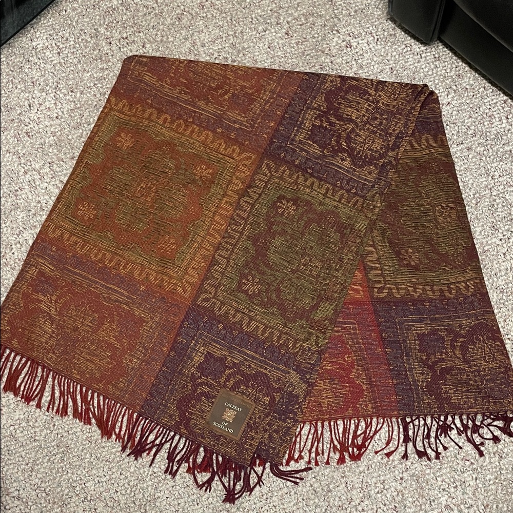 Scotland made wool Colorful Tapestry Fringe Scarf-50inch by 68 inch